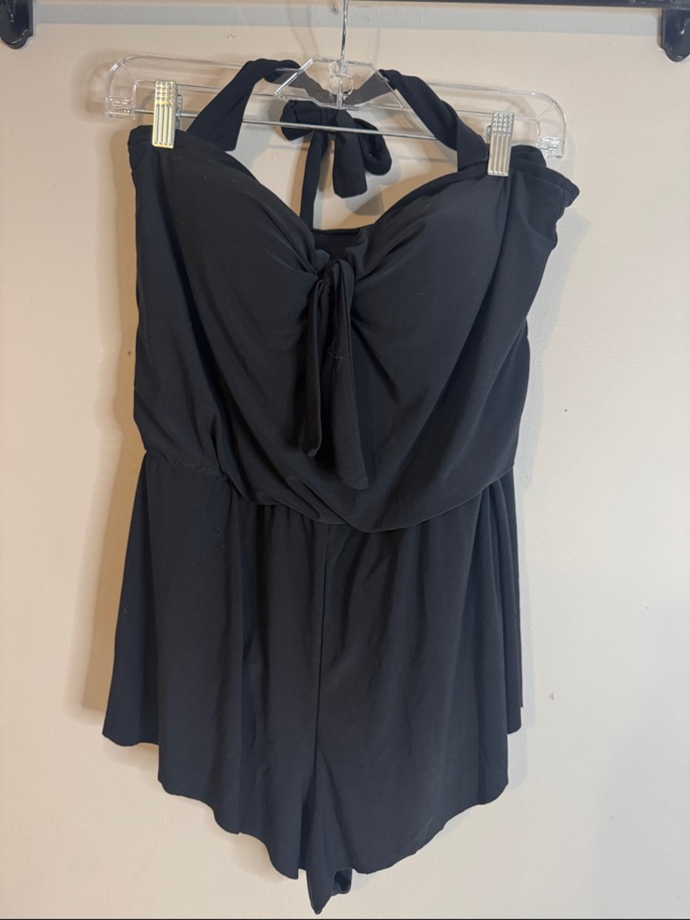 Aqua Green Black Halter Swim Romper L